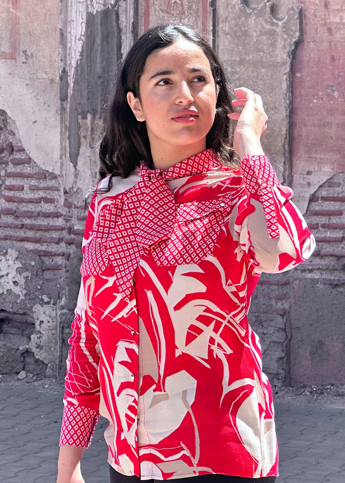 Mixed Print Blouse Red