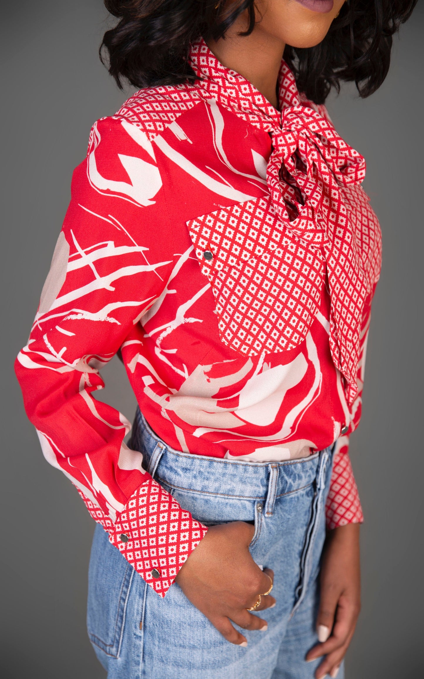 Mixed Print Blouse Red