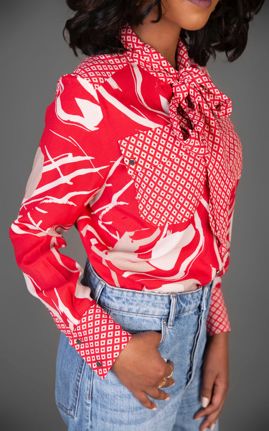 Mixed Print Blouse Red