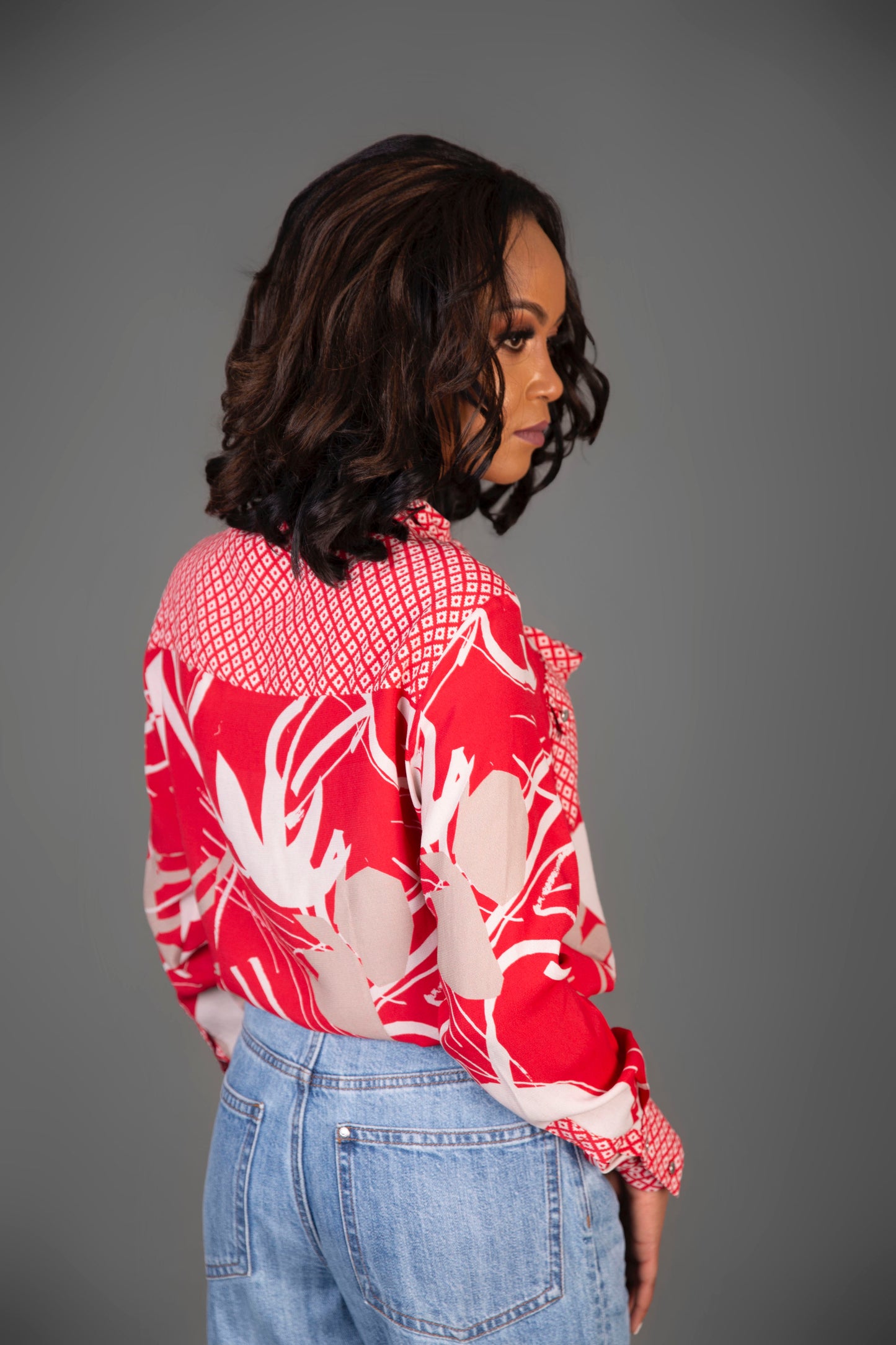 Mixed Print Blouse Red